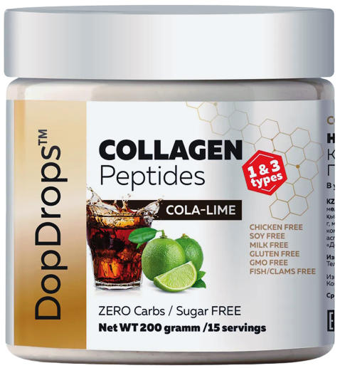 

Коллаген говяжий гидролизованный Peptides DopDrops "Кола-Лайм" (200 грамм)