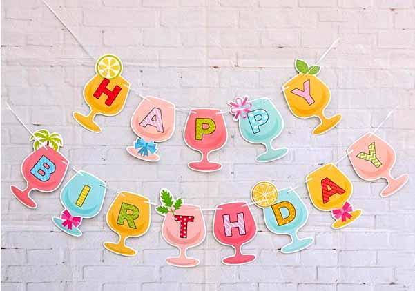 

Бумажная гирлянда Happy Birthday бокалы, 2,5 метра