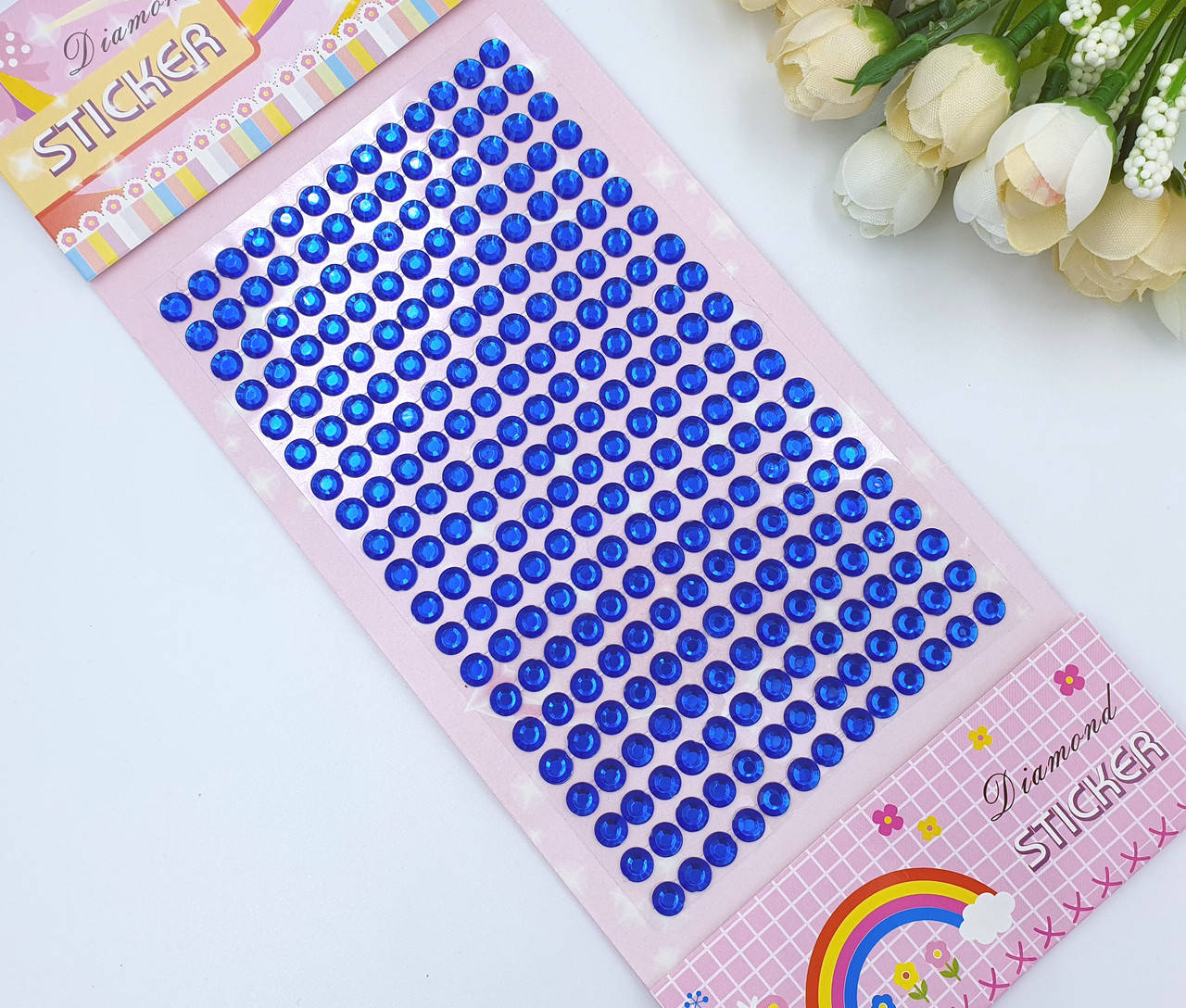 

Стразы наклейки на планшетке 6мм, (260шт) синие, Синий