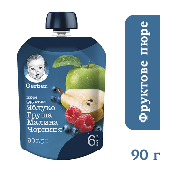 

Пюре фруктовое Яблоко-груша-малина-черника Gerber® (Гербер) с 6 месяцев ,пауч 90г