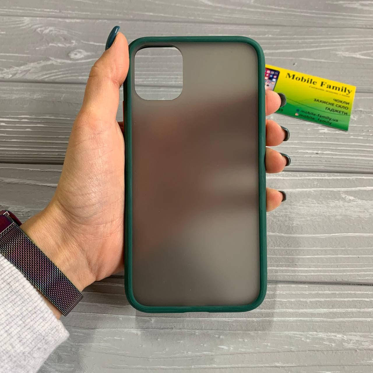 

Чехол матовый для Iphone11 / чехол с высоким бортиком айфон 11 темно зеленый цвет