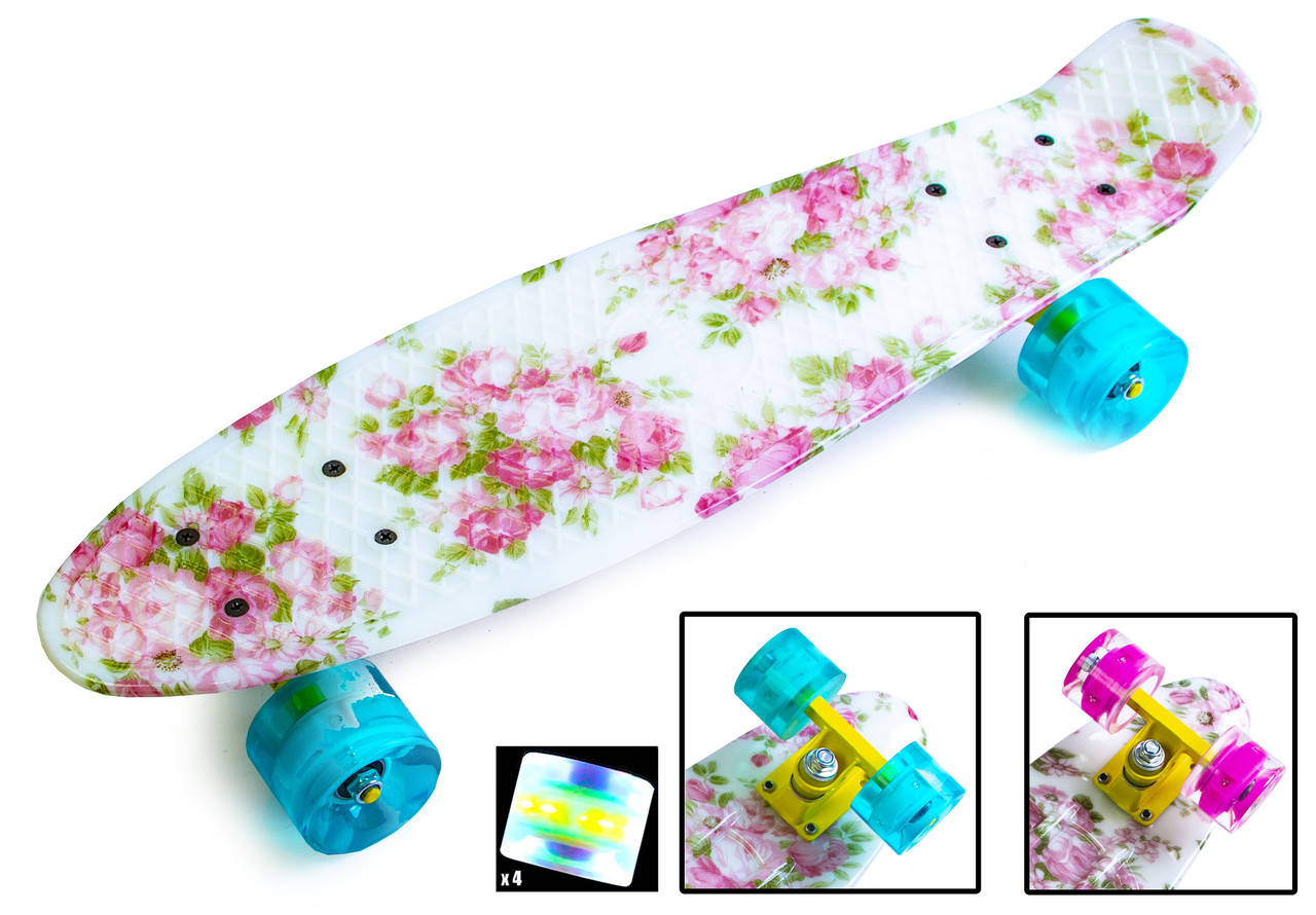 

Скейт Penny board "Бледная Роза". Светящиеся колеса