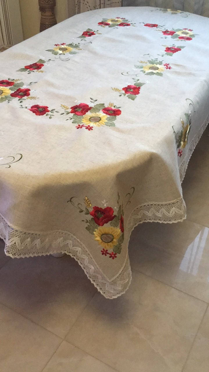 

Скатертина вишита лляна для прямокутного столу в асортименті (машинна вишивка) 220*140, Серый