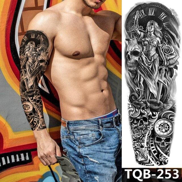 

Флеш тату. На руку/ногу/бедро, 48*17 см Черепа, Часы, Цветы, Розы, Артемида, Правосудие