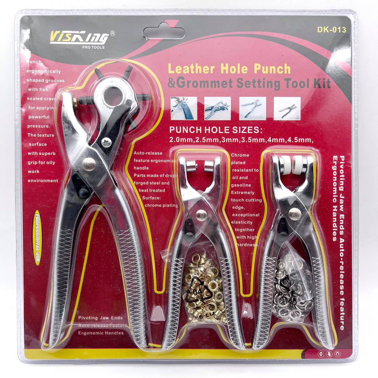 

Набор для установки заклепок и люверсов VISKING (пробойник, заклепочник, установщик люверсов), Разные цвета