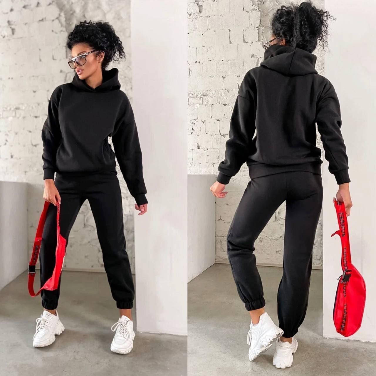 

Стильный женский костюм на флисе, ткань "Трикотаж" 44, 46, 48, 50 размер 44, Черный