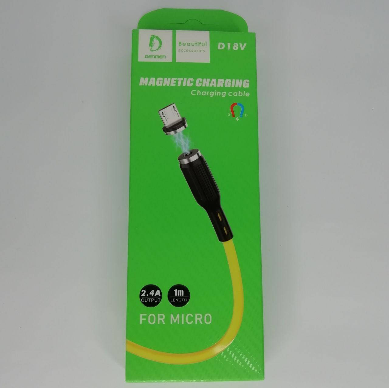 

Кабель магнітний для заряджання MicroUSB Android DENMEN D18V |2.4A / 100см| Жовтий, Желтый