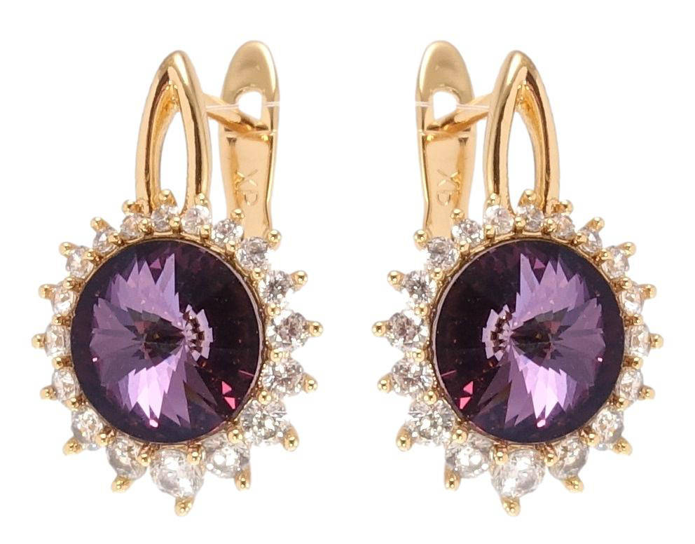 

Серьги Xuping Позолота 18K с кр-ми Swarovski английский замок "Кристалл Amethyst в обрамлении циркония"