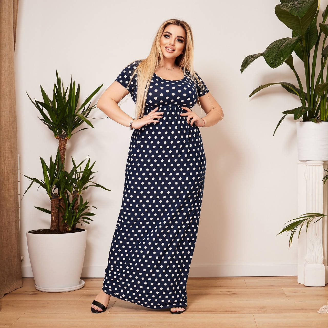 

Модное платье вискоза Турция в горошек в полоску и однотон (50-64) 58/60