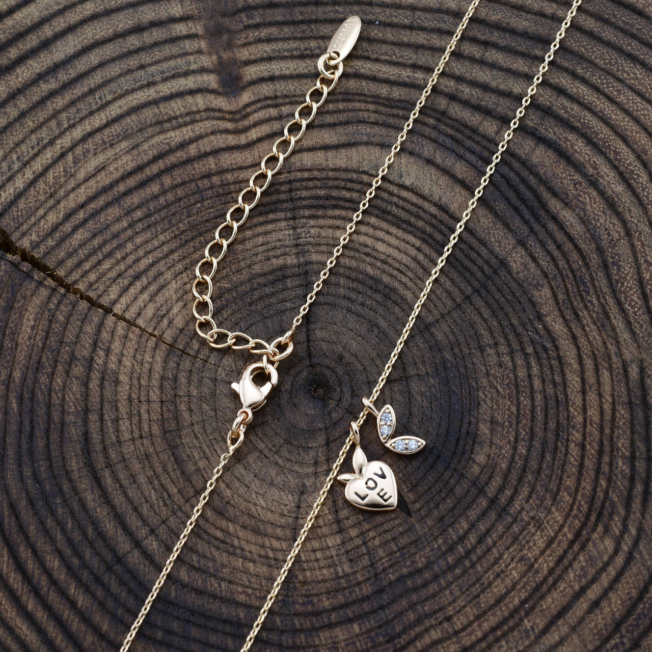 

Цепочка Xuping с кулоном 33034 ширина 1 мм белые фианиты позолота 18К длина 46+5