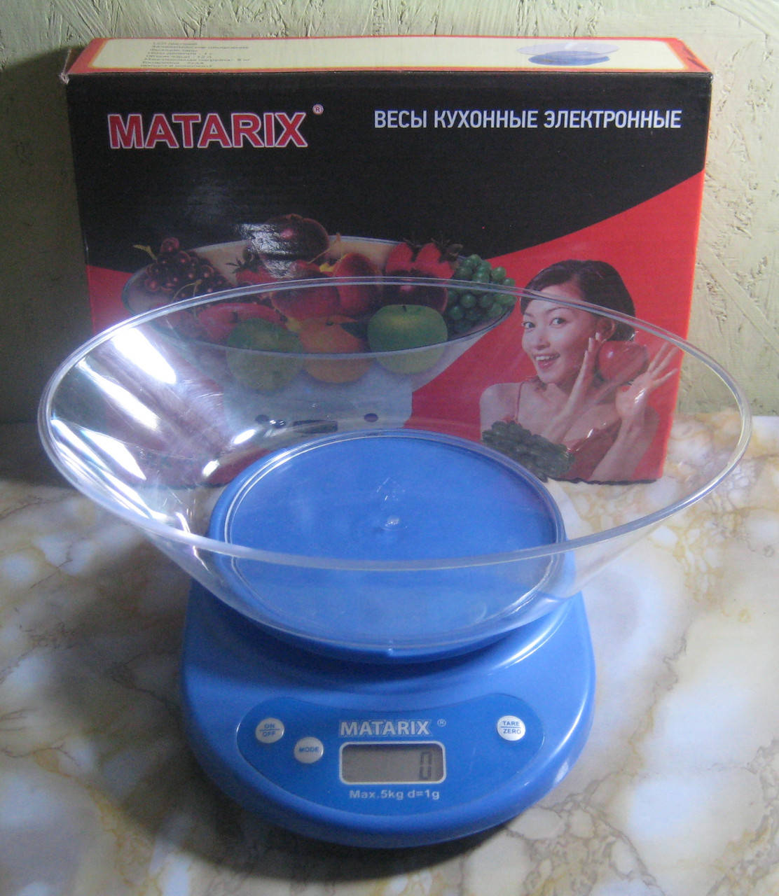 

Весы кухонные электронные с чашей Matarix MX-401 (до 5 кг, синие)