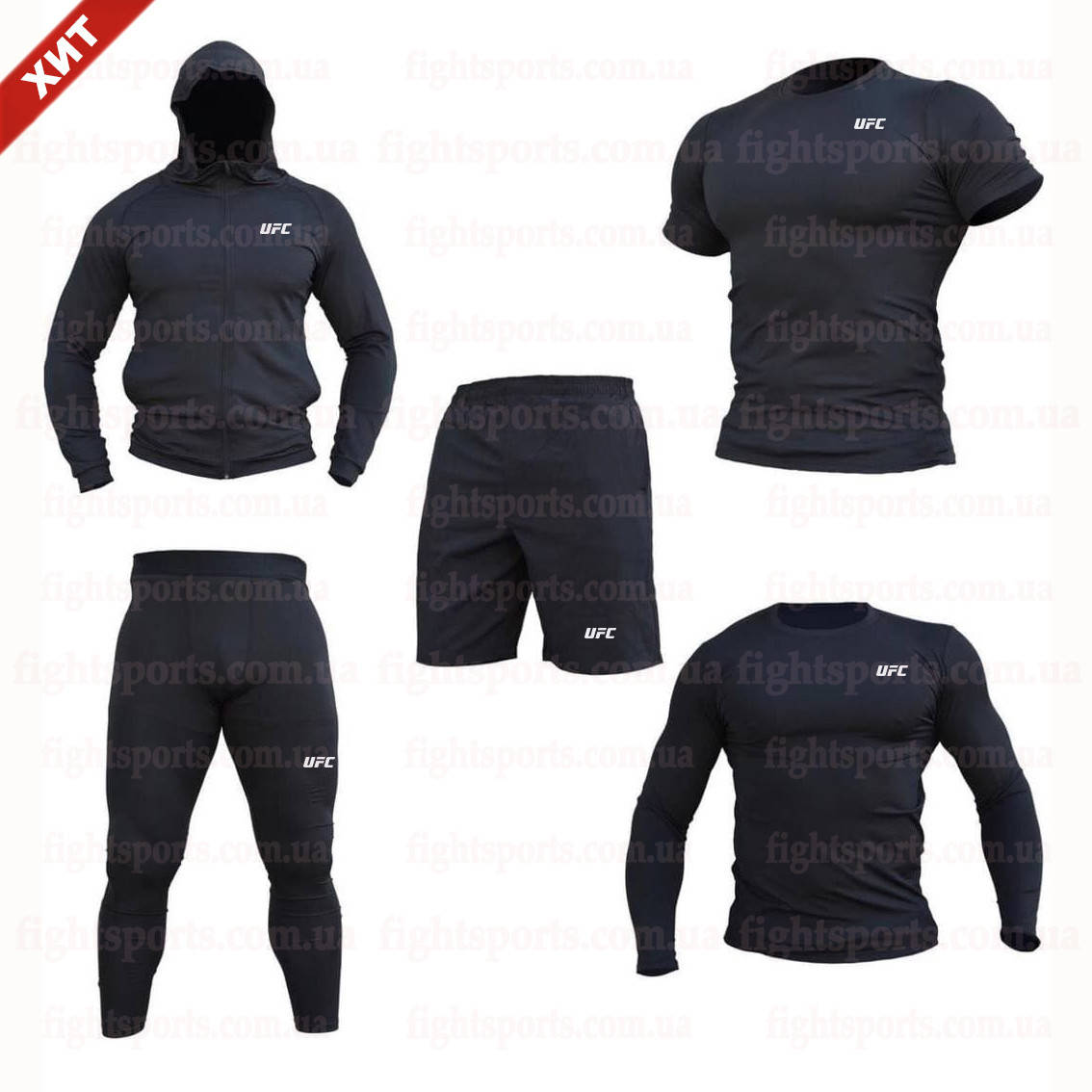 

Компрессионная одежда комплект 5 в 1 UFC (ЮФС) для тренировок Черный Пакистан "В СТИЛЕ"