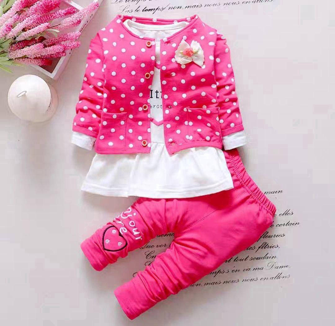 

Детский костюм-тройка весенний для девочек, цвет розовый, кофта + туника + лосины, от 1 до 5 лет