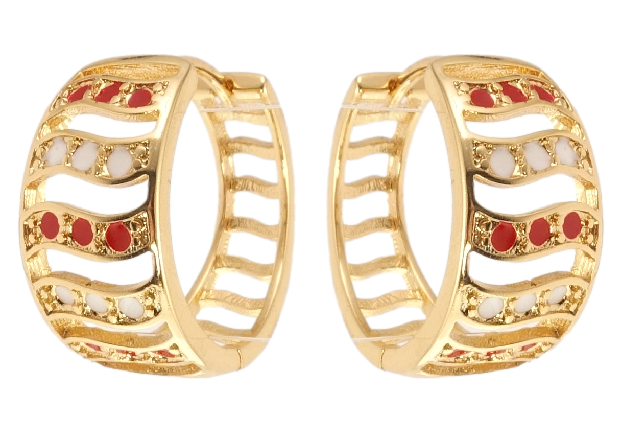

Серьги Xuping Позолота 18K колечки "Резной орнамент с красно-белой эмалью"
