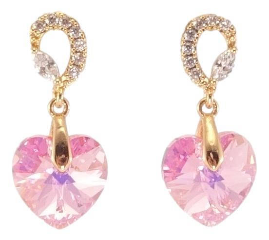 

Серьги Xuping Позолота 18K с кр-ми Swarovski подвески на гвоздиках "Кристальные сердечки Rose на петельках"