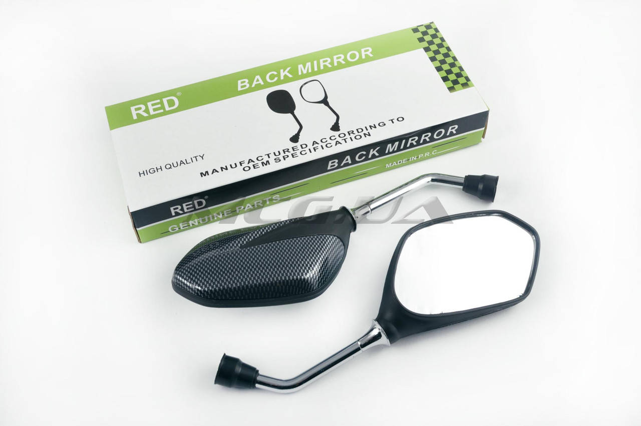 

Зеркала на мототехнику стреловидные mod:219, 10mm "RED" (карбон)