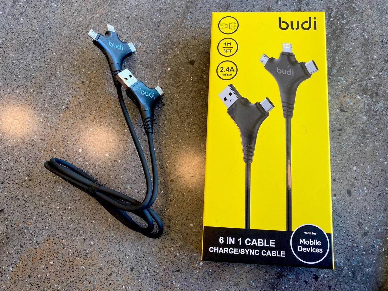 

Универсальный кабель Budi на Micro-usb, Lightning, Type-C (1m), Черный