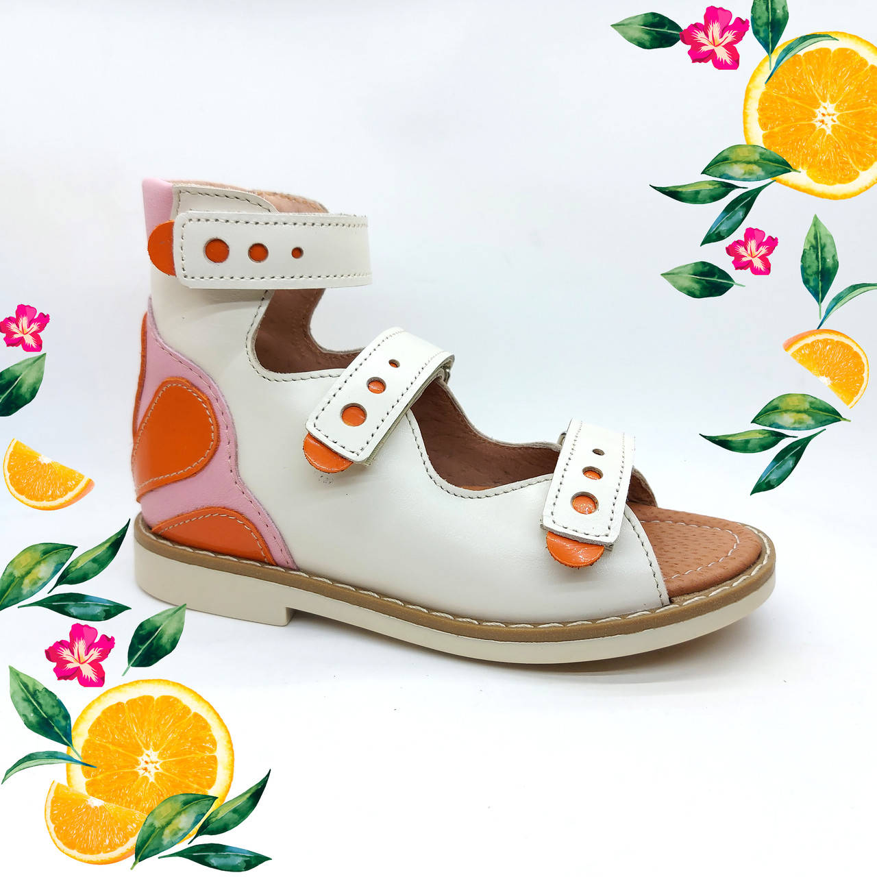 

Кожаные ортопедические босоножки для девочек ЦИТРУС апельсин 21, Бежевый