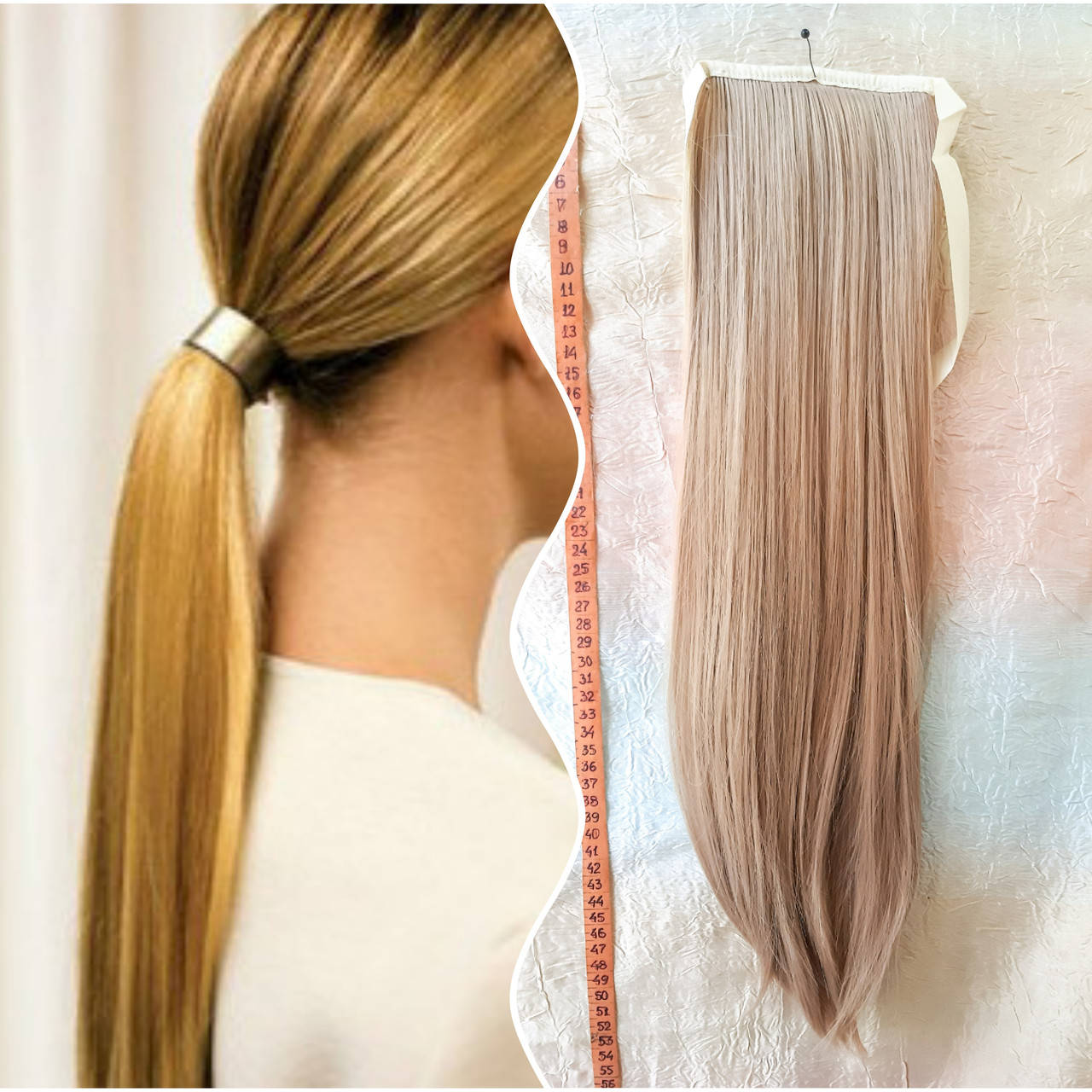 

Хвост прямой на ленте термоволос пшеничный SILK-24В