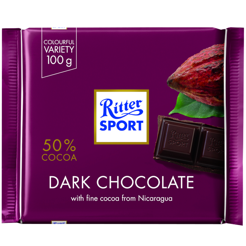

Шоколад Ritter Sport DARK CHOCOLATE 50% Черный 100г (1уп/12шт)