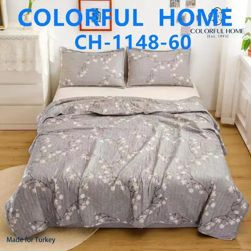 

Покрывало хлопковое двустороннее с наволочками 220*240 Colorful серый