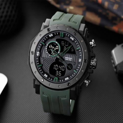 

Часы мужские водонепроницаемые противоударные Sanda 6012 Green-Black