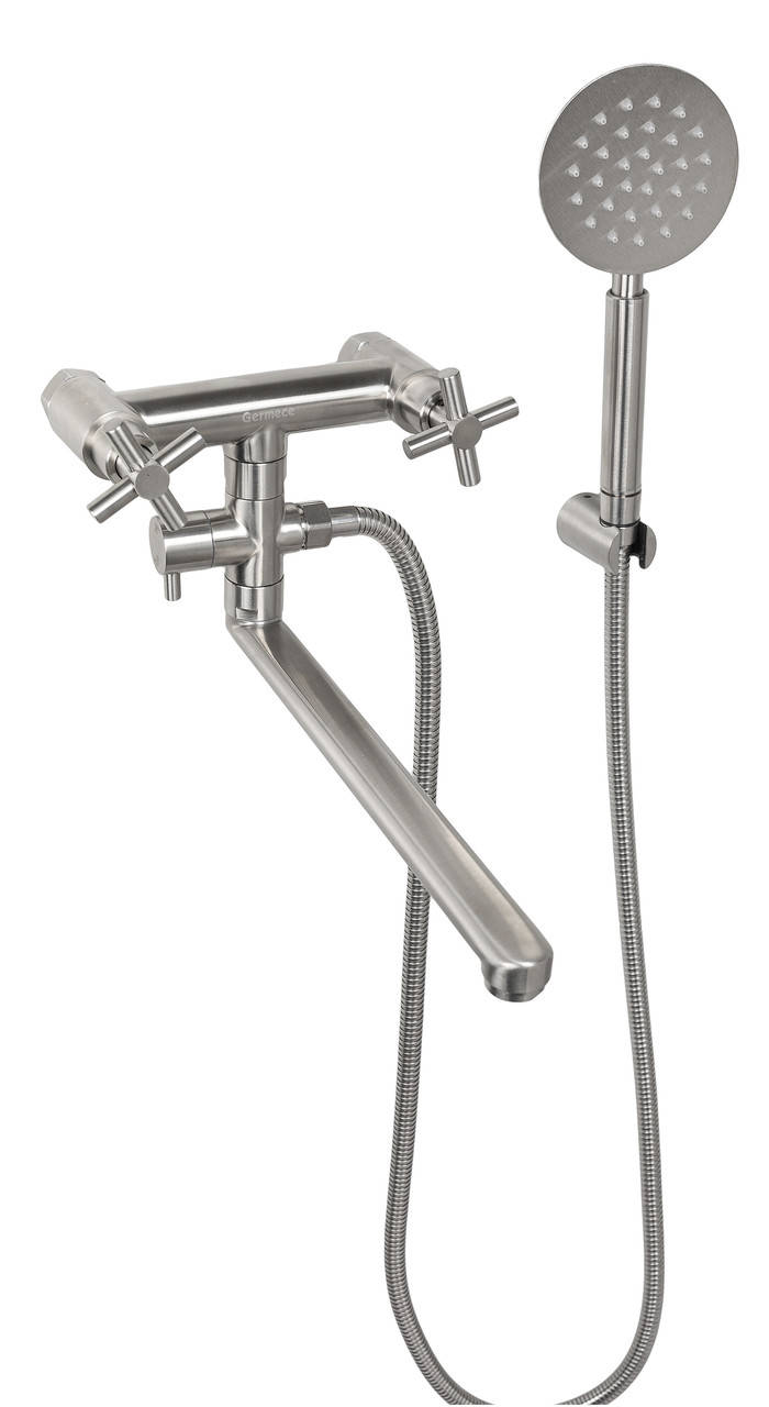 

Смеситель для ванной с длинным изливом Germece H7044-1 на кран-буксах, Сталь