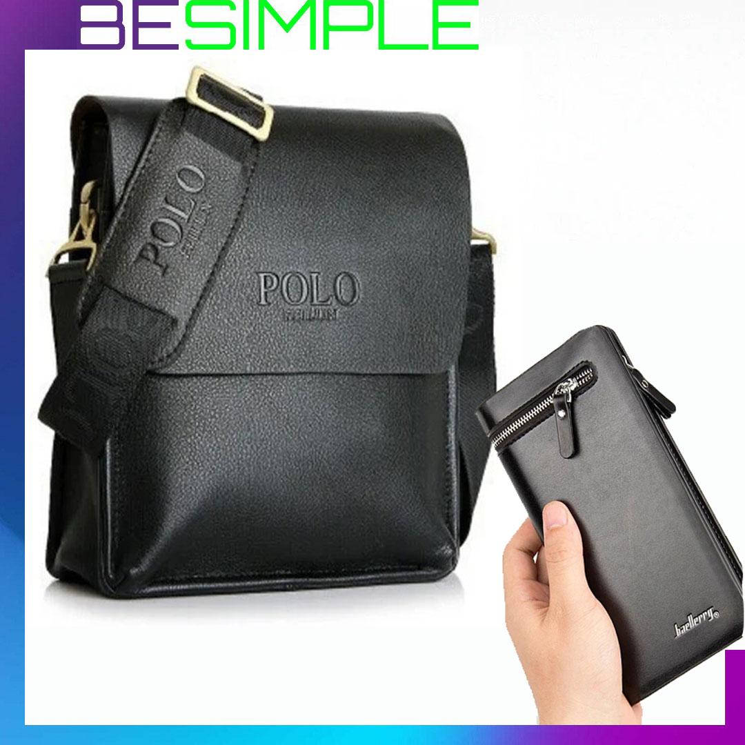 

Качественная мужская сумка Polo Videng 24x21x7 + Подарок Портмоне Baellerry / Сумка Polo через плечо, Черный
