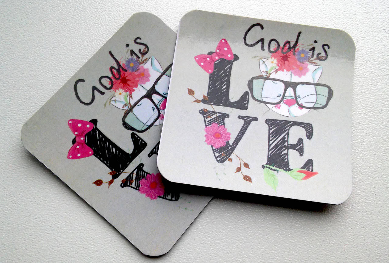 

Плоский магніт: " God is love" з котиком