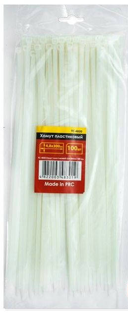 

Хомуты (стяжки) пластиковые 4,8x300мм белые INTERTOOL TC-4830 (100 шт)