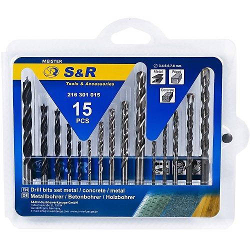 

Набор сверл S&R Meister 15 шт (металл, бетон, дерево)