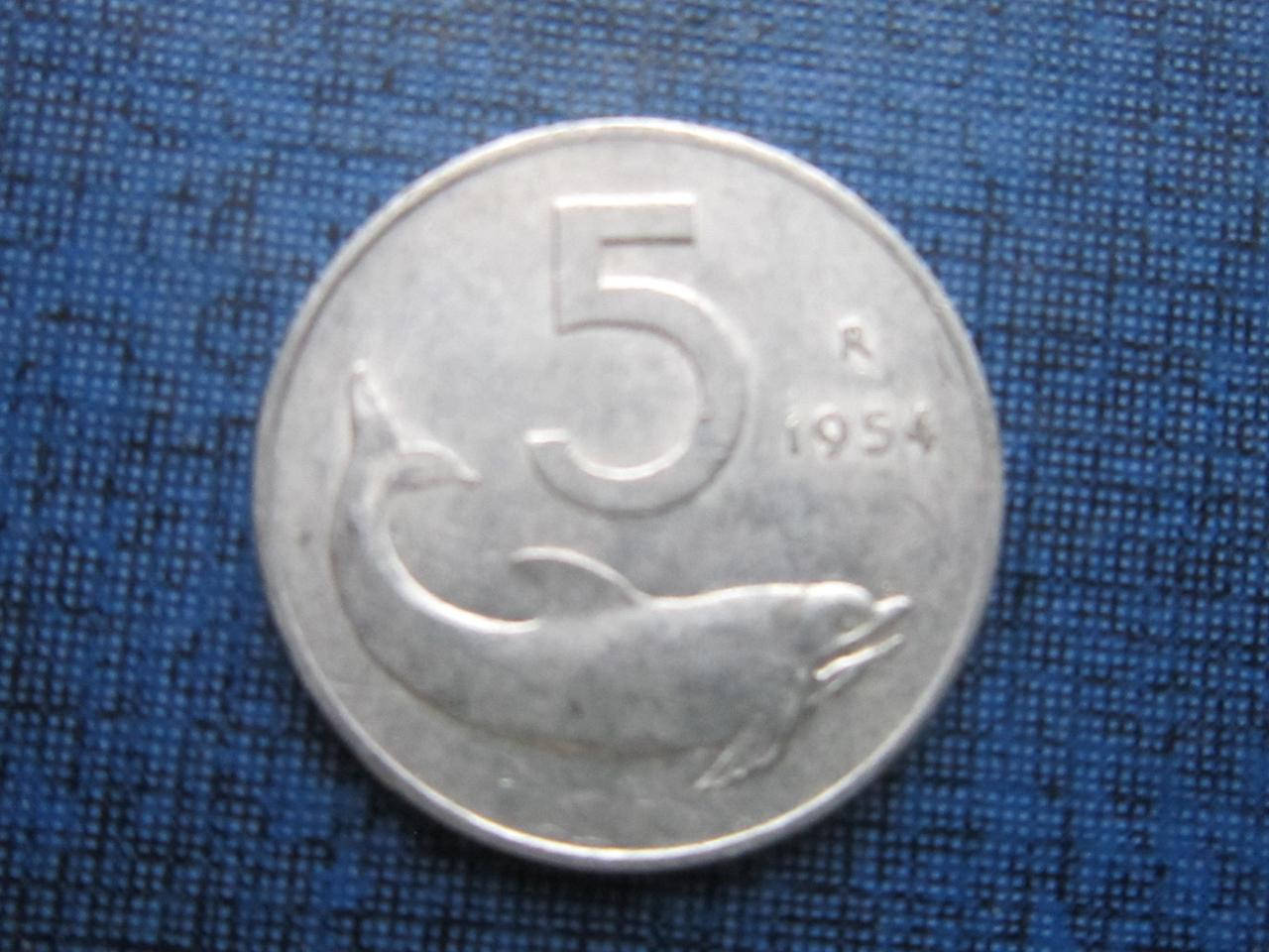 

Монета 5 лир Италия 1954 фауна дельфин