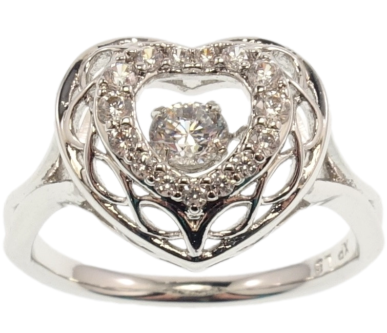 

Кольцо Xuping Родий "Сердце с резным узором и "Танцующим кристаллом" р.16.5,17,18,18.5,19.5