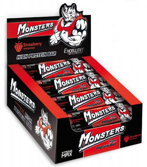 

Батончик протеїновий з полуницею Monsters 80 гр 20 шт/уп 200 шт/ящ