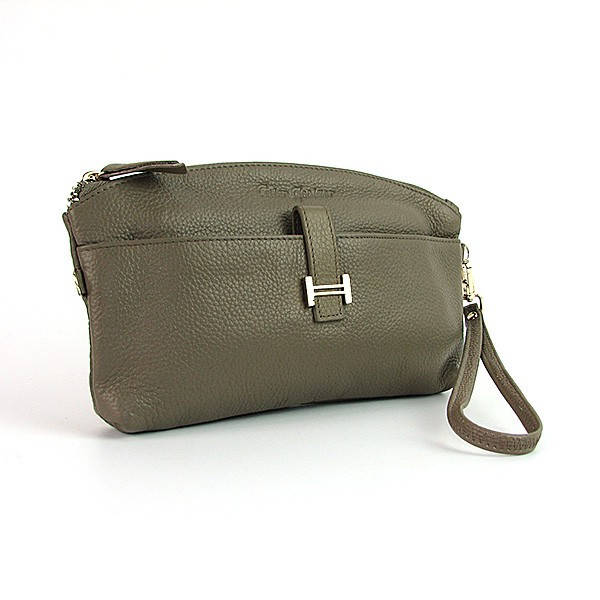 

Клатч женский кожаный на молнии маленькая мини сумочка косметичка из натуральной кожи хаки с кистевой ручкой