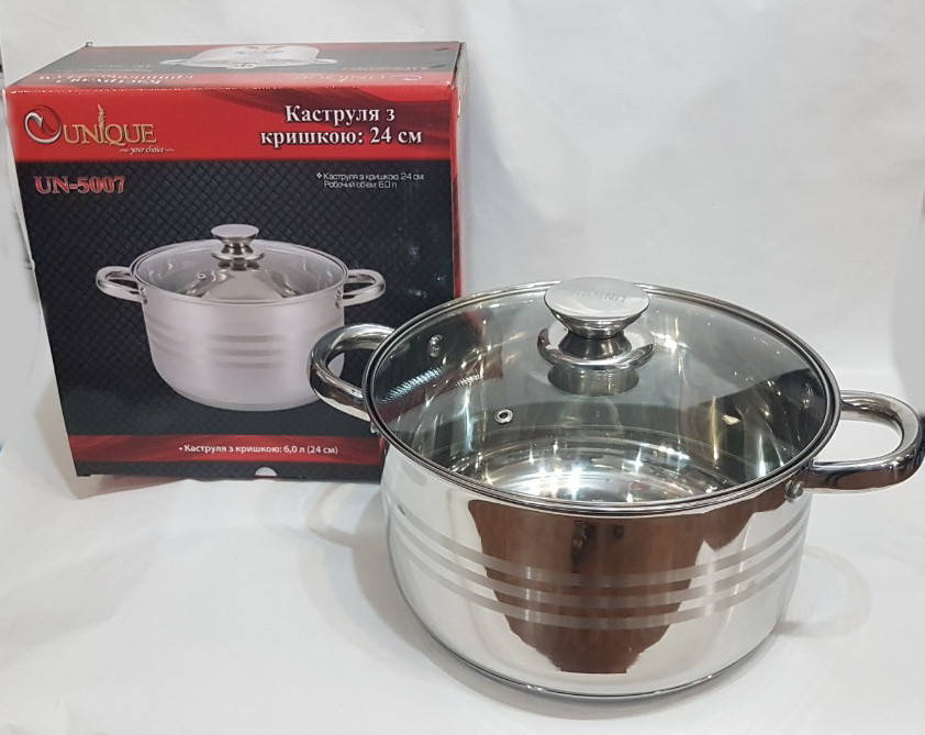 

Кастрюля из нержавейки UNIQUE UN-5007 ( 6,0 л, 24 см )