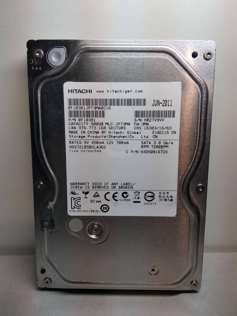 

Б/У Жёсткий диск Hitachi (HDS721050CLA362) 500 ГБ