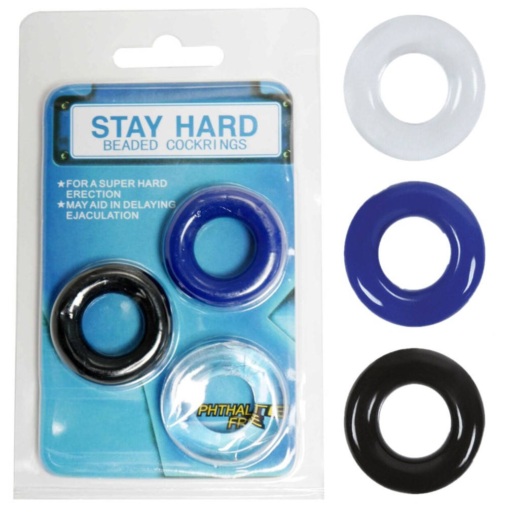 

Набор из 3 эрекционных колец "STAY HARD Cock Ring Set color" от Boss, Разные цвета