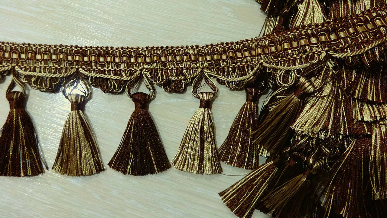 

Бахрома для штор с кисточками 10 см коричневая с бежевым, Коричневый