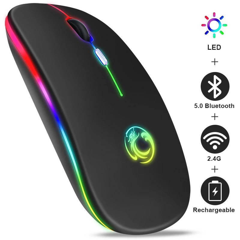 

Беспроводная компьютерная RGB мышь Bluetooth черная с подсветкой, Черный