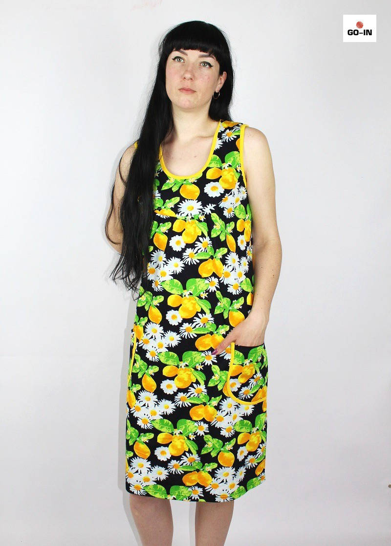 

Сарафан женский для дома летний трикотажный на бретельках с карманами батал 48-58р