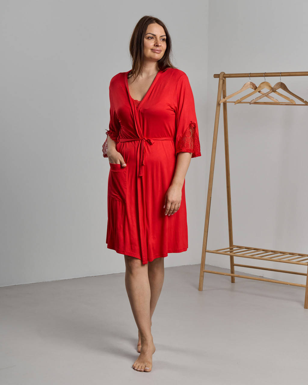 

Комплект с халатом и ночной сорочкой большие размеры 2XL, 3XL, 4XL, 5XL, Красный