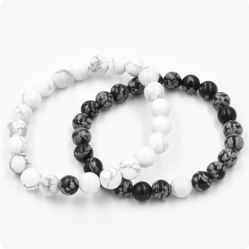 

Парные браслеты Снежный Обсидиан и Кахолонг