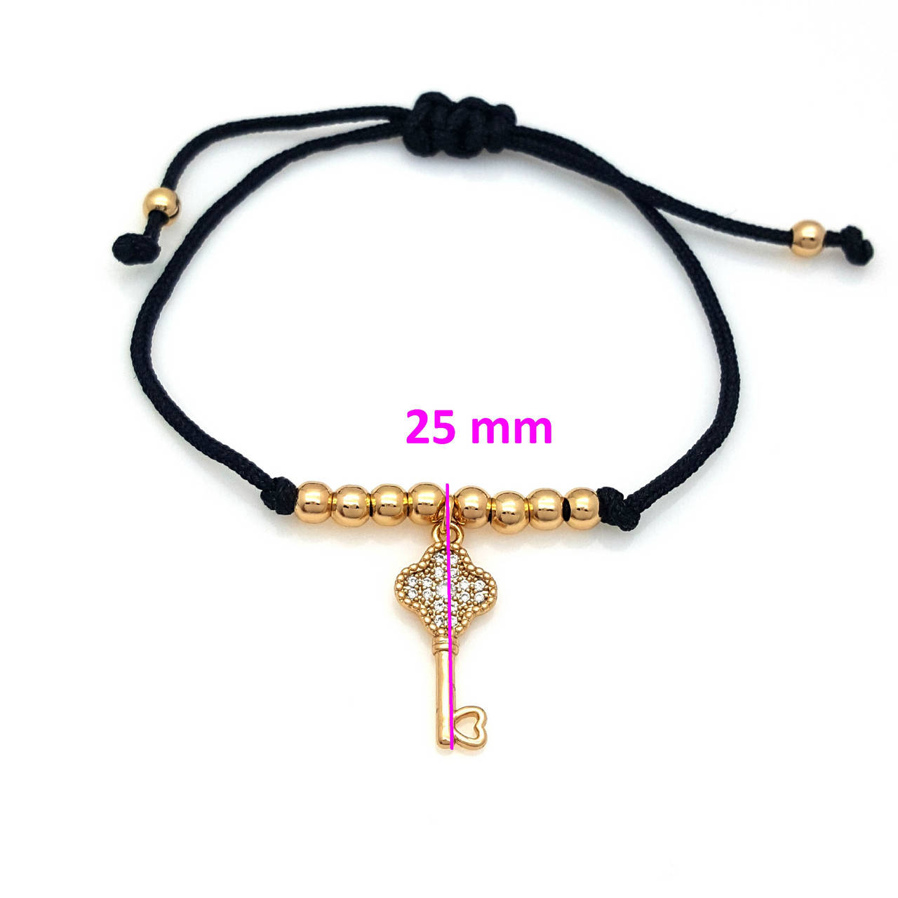 

Браслет Черная шелковая ниточка, с шарами и ключиком, в камнях, позолоченная бижутерия, 18К