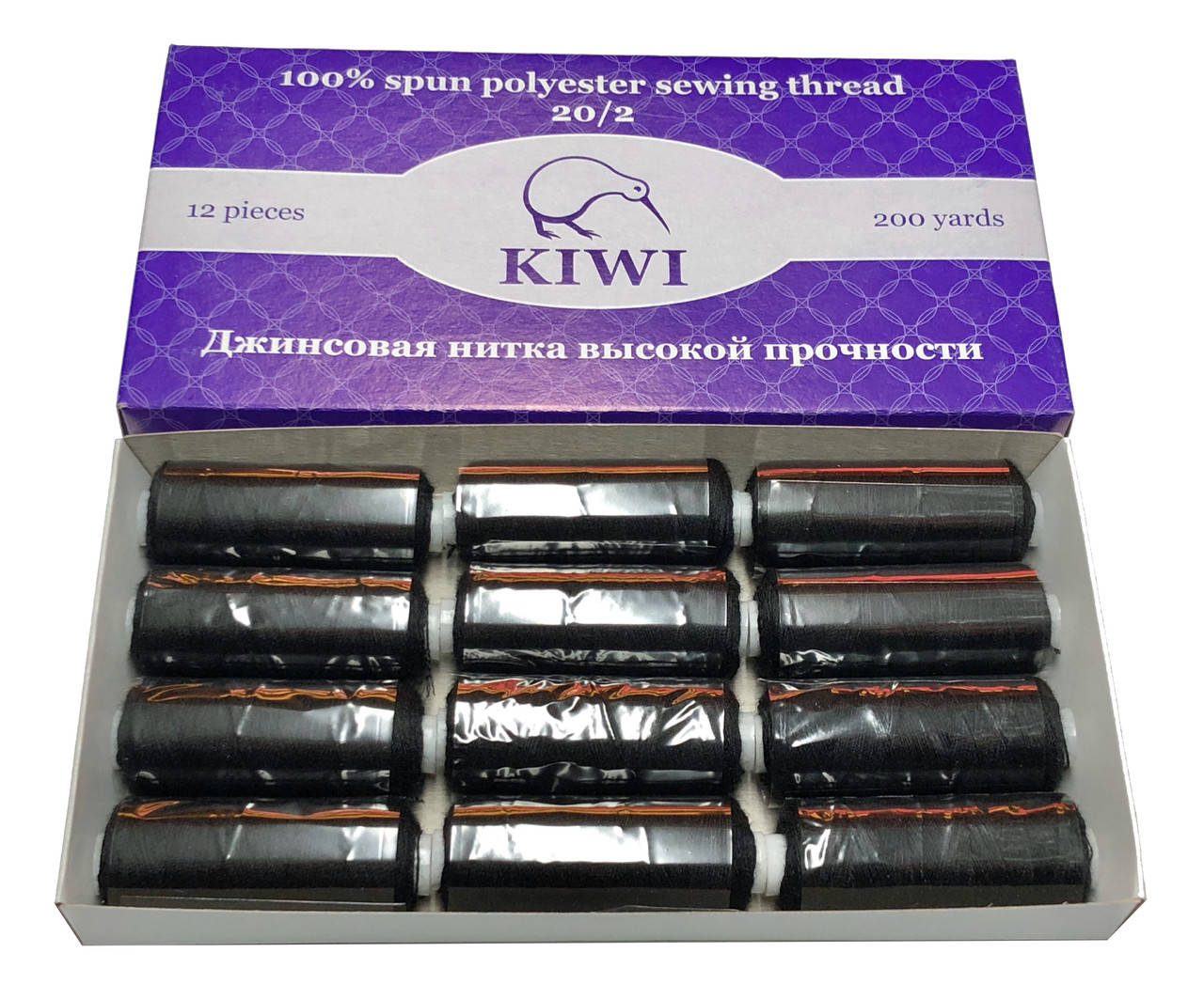 

Нить 20/2 армированная Черная 325тон 200ярдов повышенной прочности Kiwi