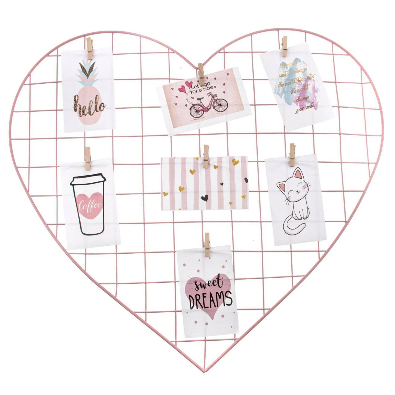 

Рамка для фото "Серце" 52*57см з 7 прищіпками рожева, Рожевий, Розовый