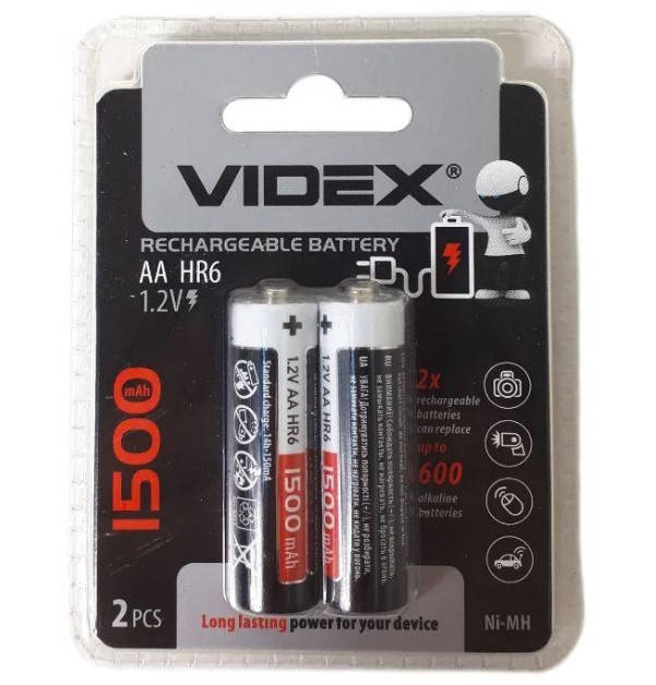 

Аккумуляторы, аккумуляторные батарейки Videx HR6 AA 1500 mAh, 2 шт