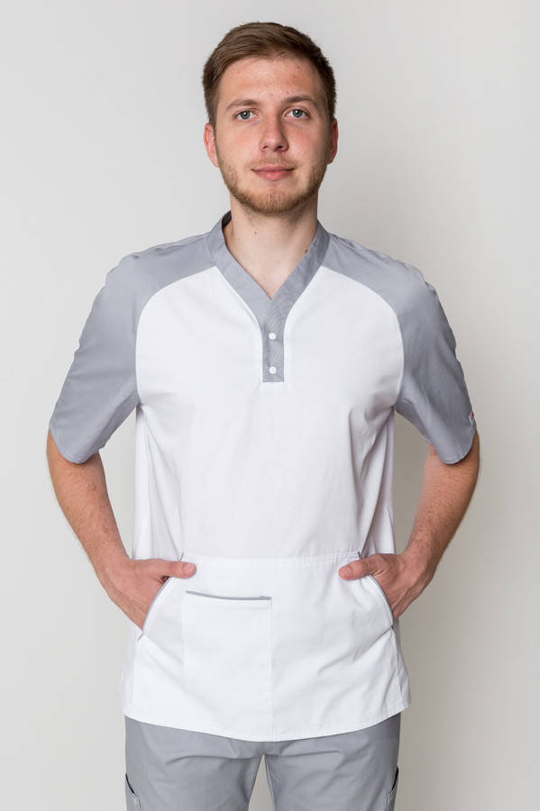 

Костюм медицинский мужской Практик. ELIT COTTON Белый / дым, Голубой