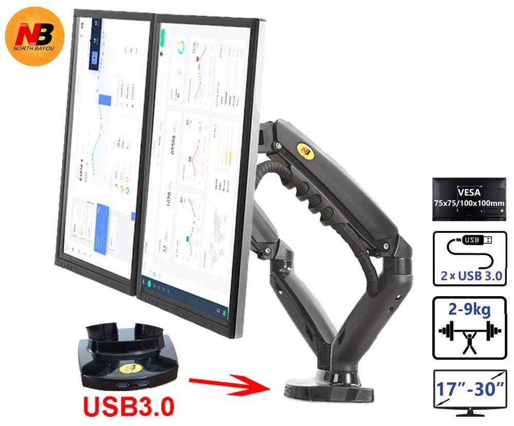 

Настольный кронштейн крепление для двух мониторов NB-F160, Черный