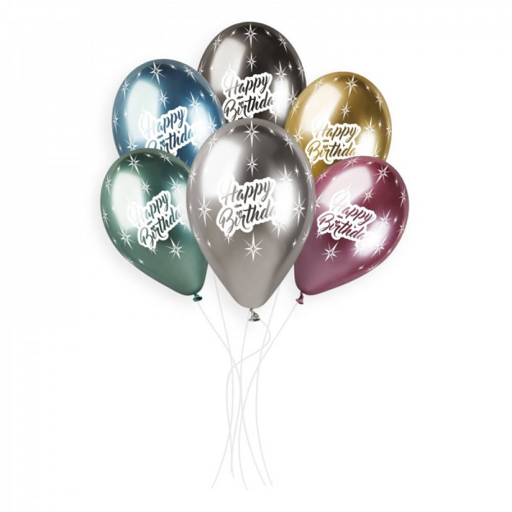

Латексный шар хром с рисунком Happy Birthday 13" Gemar, Разные цвета